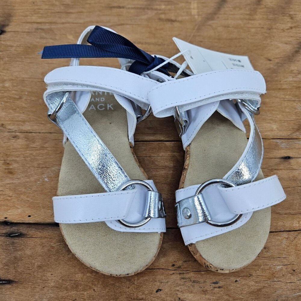 New Janie and Jack White Strappy Cork Sandal Girls 5 Silver